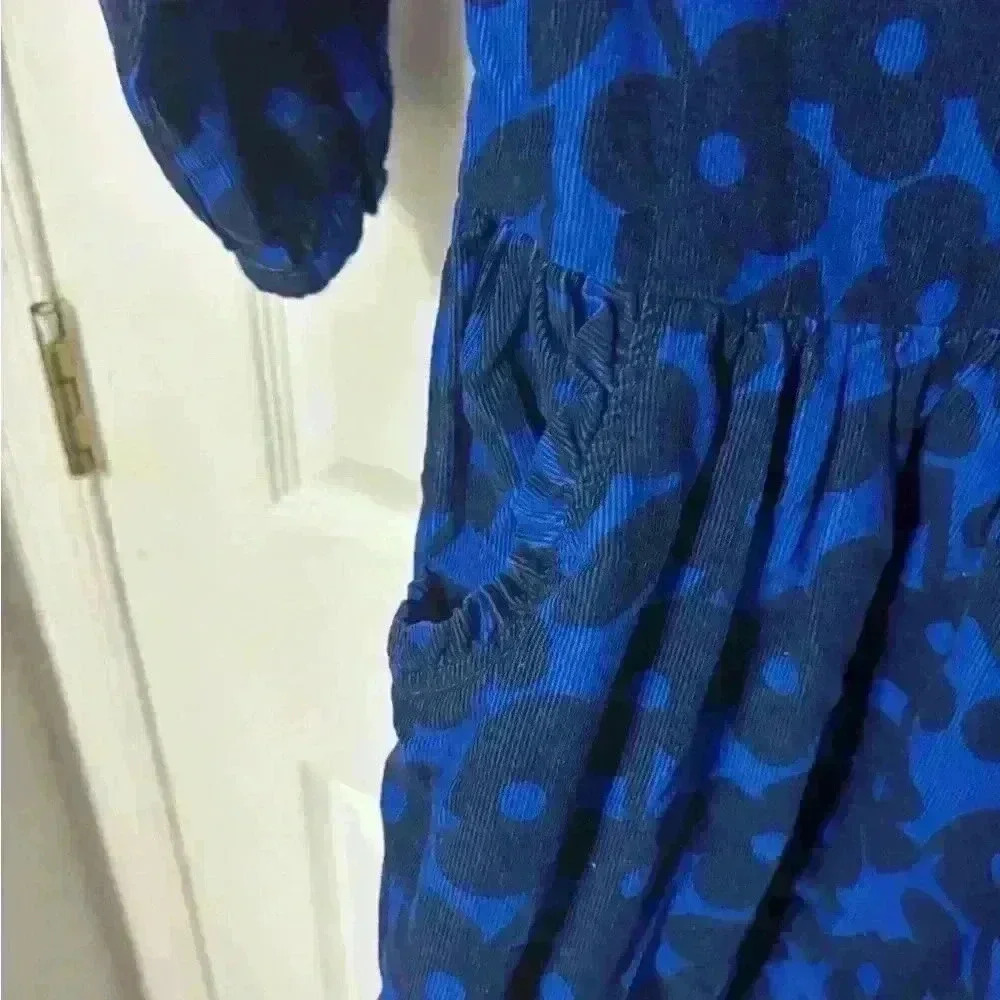 Hanna Andersson Girls Size 140 Corduroy Long Sleeve Navy/Blue Floral Dress - Picture 5 of 7